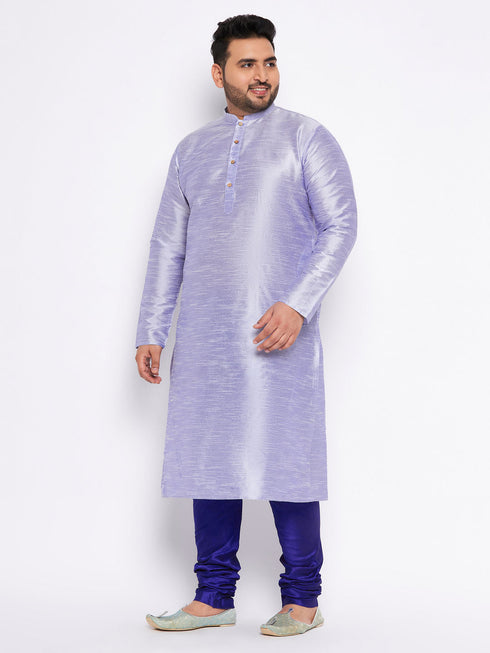Jashvi Men's Plus Size Lavender Silk Blend Kurta And Blue Pyjama Set